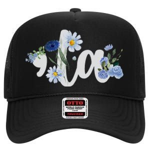 Flower Comma La Kamala Harris For President 2024 Election High Crown Mesh Back Trucker Hat