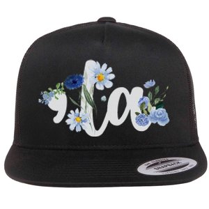 Flower Comma La Kamala Harris For President 2024 Election Flat Bill Trucker Hat