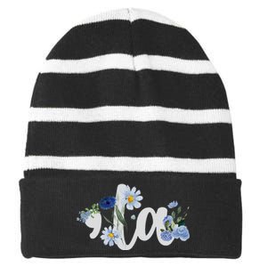 Flower Comma La Kamala Harris For President 2024 Election Striped Beanie with Solid Band