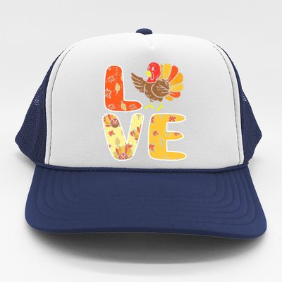 Funny Cute Love Turkey Leaves Autumn Fall Thanksgiving Trucker Hat