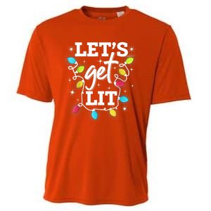 Funny Christmas Lets Get Lit Ing Xmas Holiday Cool Gift Cooling Performance Crew T-Shirt