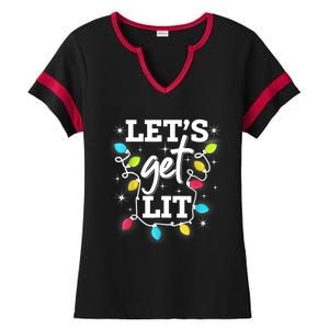 Funny Christmas Lets Get Lit Ing Xmas Holiday Cool Gift Ladies Halftime Notch Neck Tee