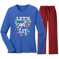 Funny Christmas Lets Get Lit Ing Xmas Holiday Cool Gift Women's Long Sleeve Flannel Pajama Set 