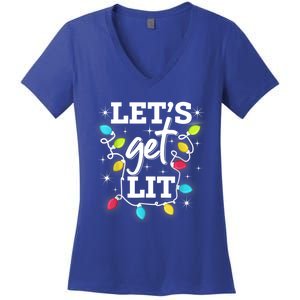 Funny Christmas Lets Get Lit Ing Xmas Holiday Cool Gift Women's V-Neck T-Shirt