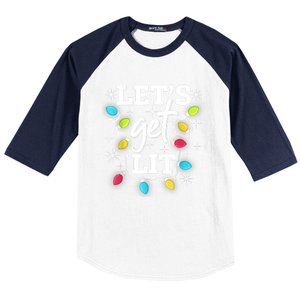 Funny Christmas Lets Get Lit Ing Xmas Holiday Cool Gift Baseball Sleeve Shirt