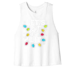 Funny Christmas Lets Get Lit Ing Xmas Holiday Cool Gift Women's Racerback Cropped Tank