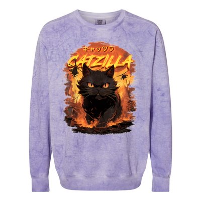 Funny Cat Lover Catzilla Cat Humor Cat Colorblast Crewneck Sweatshirt