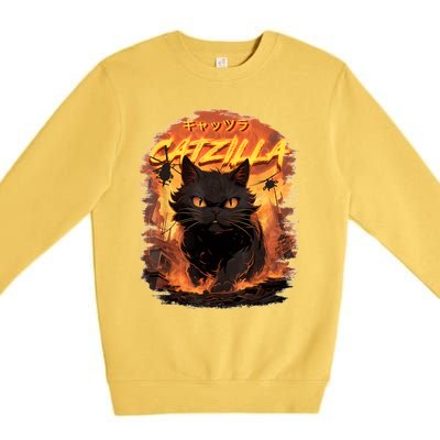 Funny Cat Lover Catzilla Cat Humor Cat Premium Crewneck Sweatshirt