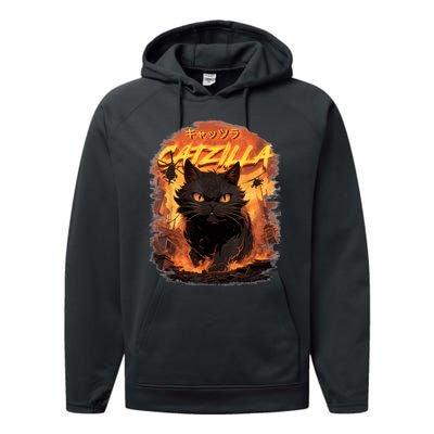 Funny Cat Lover Catzilla Cat Humor Cat Performance Fleece Hoodie