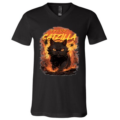 Funny Cat Lover Catzilla Cat Humor Cat V-Neck T-Shirt