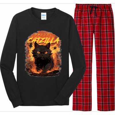 Funny Cat Lover Catzilla Cat Humor Cat Long Sleeve Pajama Set