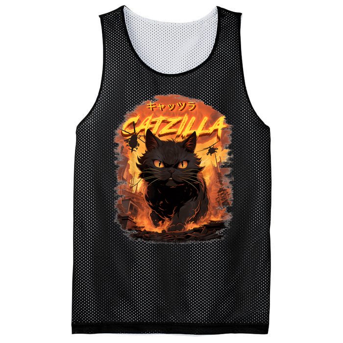 Funny Cat Lover Catzilla Cat Humor Cat Mesh Reversible Basketball Jersey Tank