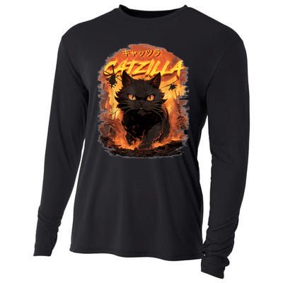 Funny Cat Lover Catzilla Cat Humor Cat Cooling Performance Long Sleeve Crew