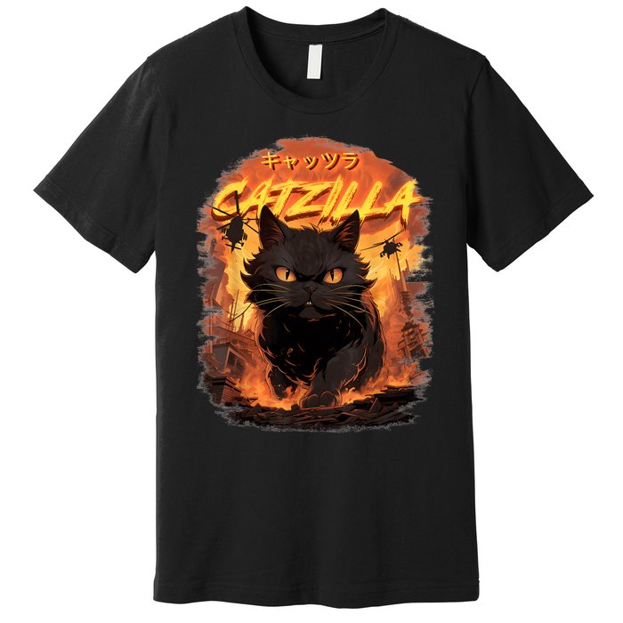 Funny Cat Lover Catzilla Cat Humor Cat Premium T-Shirt