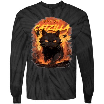 Funny Cat Lover Catzilla Cat Humor Cat Tie-Dye Long Sleeve Shirt