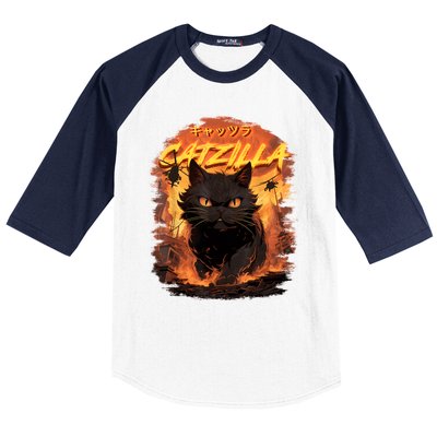 Funny Cat Lover Catzilla Cat Humor Cat Baseball Sleeve Shirt