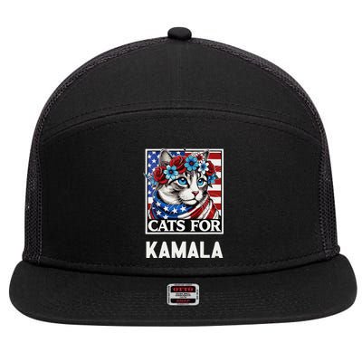 Funny Cat Ladies For Kama La Flor 2024 President Kamala 7 Panel Mesh Trucker Snapback Hat