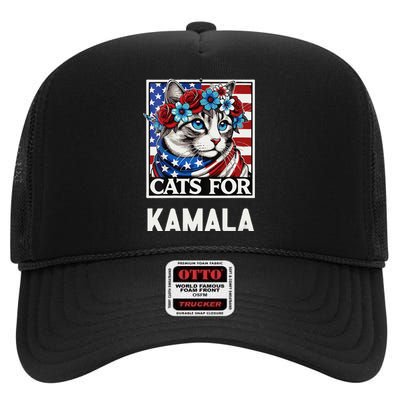 Funny Cat Ladies For Kama La Flor 2024 President Kamala High Crown Mesh Back Trucker Hat