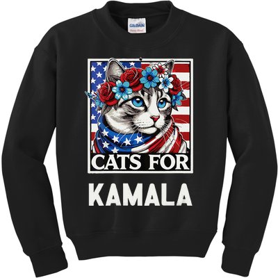 Funny Cat Ladies For Kama La Flor 2024 President Kamala Kids Sweatshirt