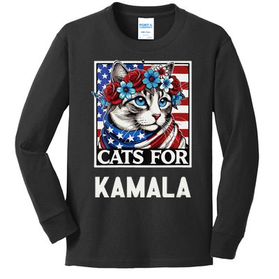 Funny Cat Ladies For Kama La Flor 2024 President Kamala Kids Long Sleeve Shirt