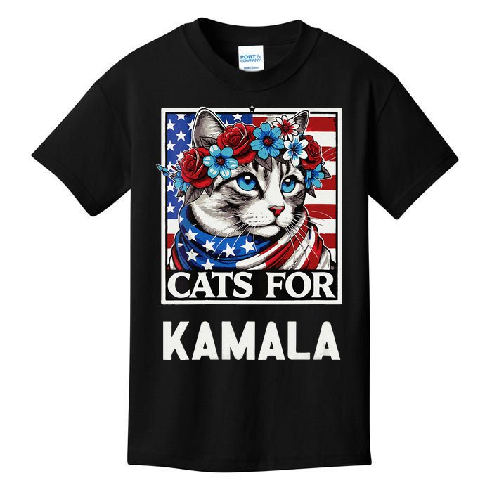 Funny Cat Ladies For Kama La Flor 2024 President Kamala Kids T-Shirt