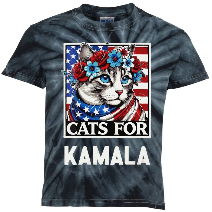 Funny Cat Ladies For Kama La Flor 2024 President Kamala Kids Tie-Dye T-Shirt