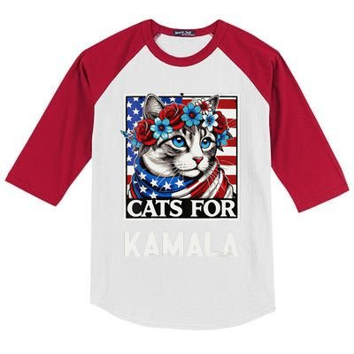 Funny Cat Ladies For Kama La Flor 2024 President Kamala Kids Colorblock Raglan Jersey