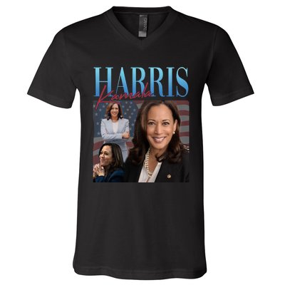 Funny Cat Lovers Kamala Harris Blue Cats Wave For Kamala V-Neck T-Shirt