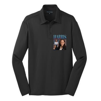 Funny Cat Lovers Kamala Harris Blue Cats Wave For Kamala Silk Touch Performance Long Sleeve Polo