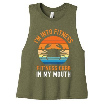 Funny Crab Leg Eating I'm Into Fitness This Crab In My Mouth Women's Racerback Cropped Tank