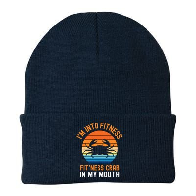 Funny Crab Leg Eating I'm Into Fitness This Crab In My Mouth Knit Cap Winter Beanie