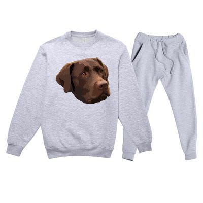 Funny Chocolate Lab Labrador Retriever Dog Head Premium Crewneck Sweatsuit Set