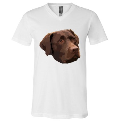 Funny Chocolate Lab Labrador Retriever Dog Head V-Neck T-Shirt