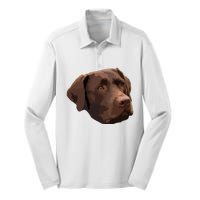 Funny Chocolate Lab Labrador Retriever Dog Head Silk Touch Performance Long Sleeve Polo