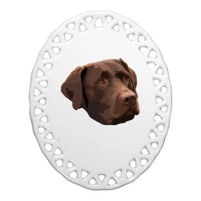 Funny Chocolate Lab Labrador Retriever Dog Head Ceramic Oval Ornament