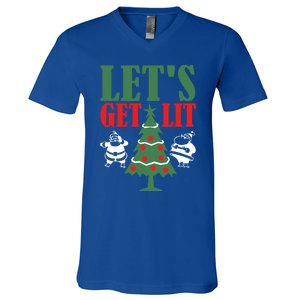 Funny Christmas LetS Get Lit Ing Xmas Lights Tree Gift V-Neck T-Shirt