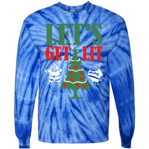 Funny Christmas LetS Get Lit Ing Xmas Lights Tree Gift Tie-Dye Long Sleeve Shirt