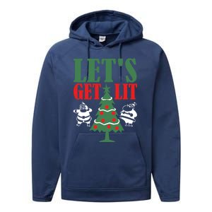 Funny Christmas LetS Get Lit Ing Xmas Lights Tree Gift Performance Fleece Hoodie