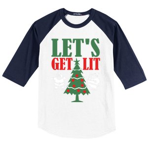 Funny Christmas LetS Get Lit Ing Xmas Lights Tree Gift Baseball Sleeve Shirt