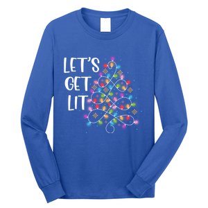 Funny Christmas Lights Xmas Matching Pajama LetS Get Lit Great Gift Long Sleeve Shirt