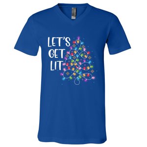 Funny Christmas Lights Xmas Matching Pajama LetS Get Lit Great Gift V-Neck T-Shirt