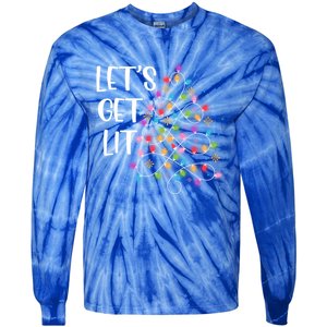 Funny Christmas Lights Xmas Matching Pajama LetS Get Lit Great Gift Tie-Dye Long Sleeve Shirt