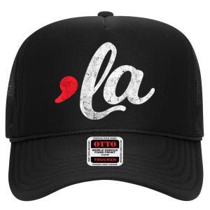 Funny Comma La Kamala Harris 2024 For President Election High Crown Mesh Back Trucker Hat