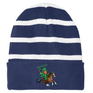 Funny Cow Leprechaun St PatrickS Day Horse Riding Lover Gift Striped Beanie with Solid Band