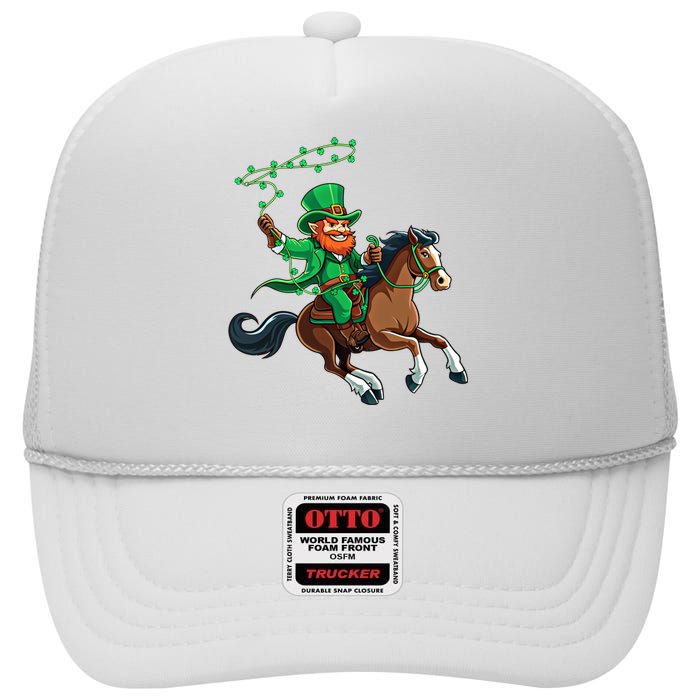 Funny Cow Leprechaun St PatrickS Day Horse Riding Lover Gift High Crown Mesh Back Trucker Hat