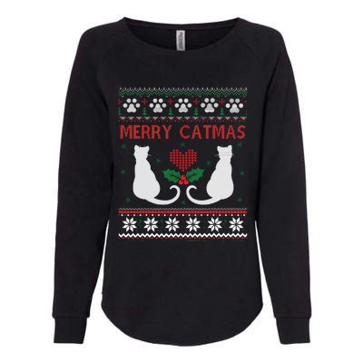 Funny Cat Lover Merry Catmas Ugly Christmas Womens California Wash Sweatshirt