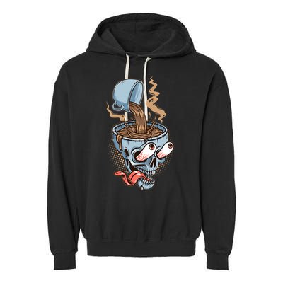 Funny Coffee Lover Addict Skull Garment-Dyed Fleece Hoodie