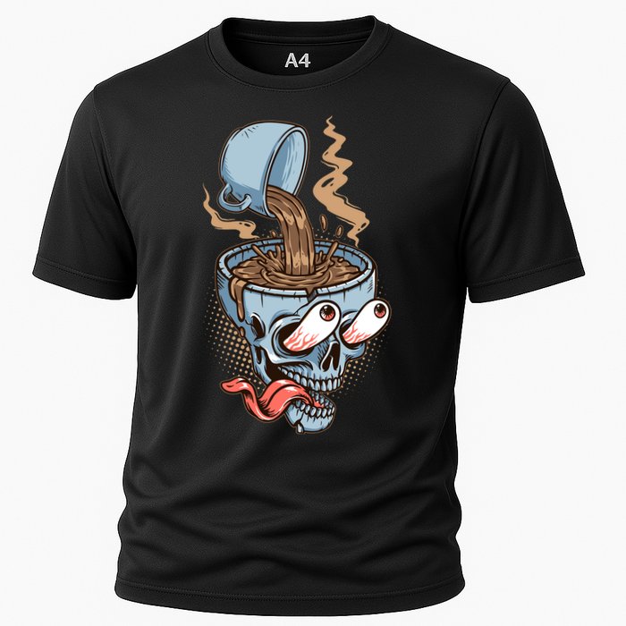 Funny Coffee Lover Addict Skull Cooling Performance Crew T-Shirt