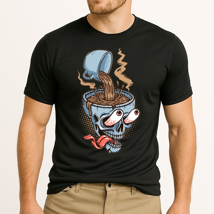 Funny Coffee Lover Addict Skull Cooling Performance Crew T-Shirt
