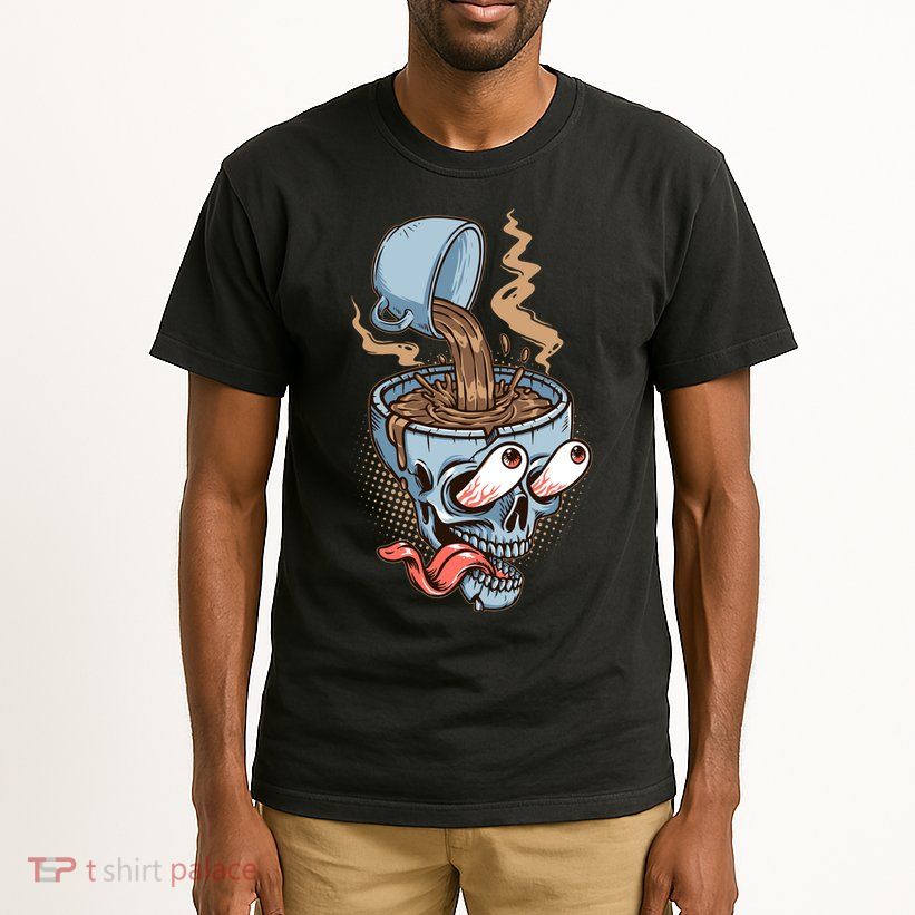 Funny Coffee Lover Addict Skull Tall T-Shirt